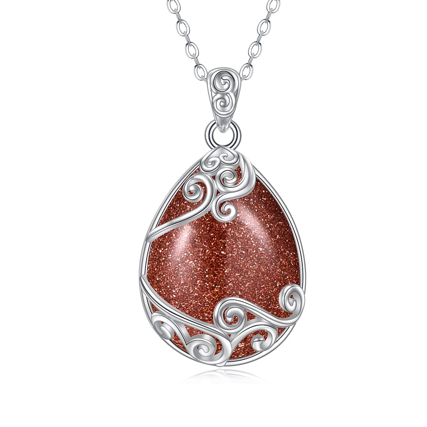 YAFEINI 925 Sterling Silver Gold Sand Stone Filigree Teardrop Necklace for Women