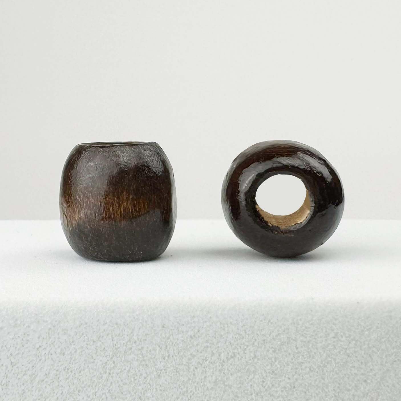500 Dark Brown Large Hole Wood Beads for Crafts and Macrame 12mm x 11mm Barrel Hair Beads with 4mm Large Hole in Dark Brown