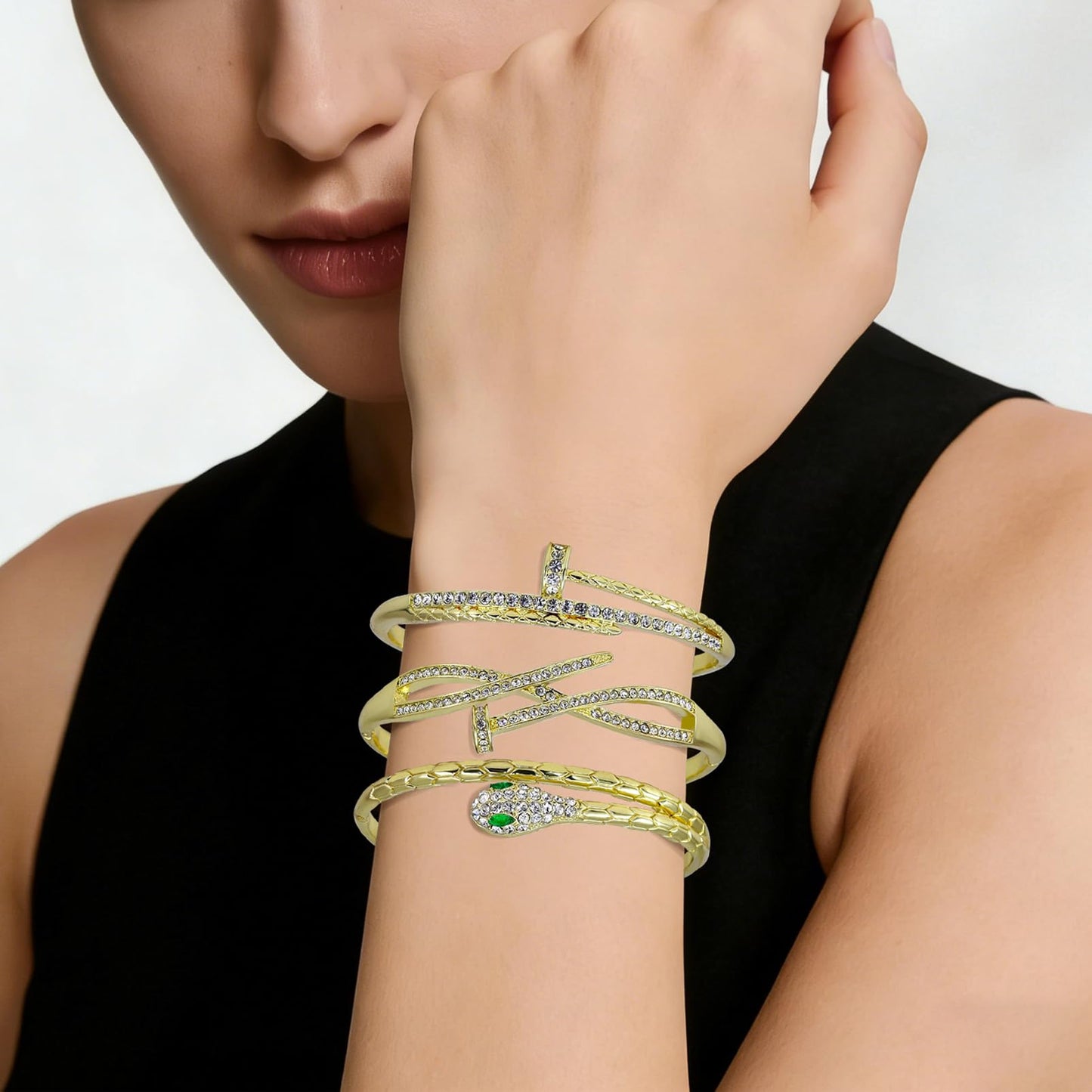 6PCS Gold Bangle Bracelet Set for Women, Light Luxury High-End Designer Style, Zinc Alloy with Cubic Zirconia, Stackable, Ideal Gift for Birthday Christmas Valentine's Day Mother's Day