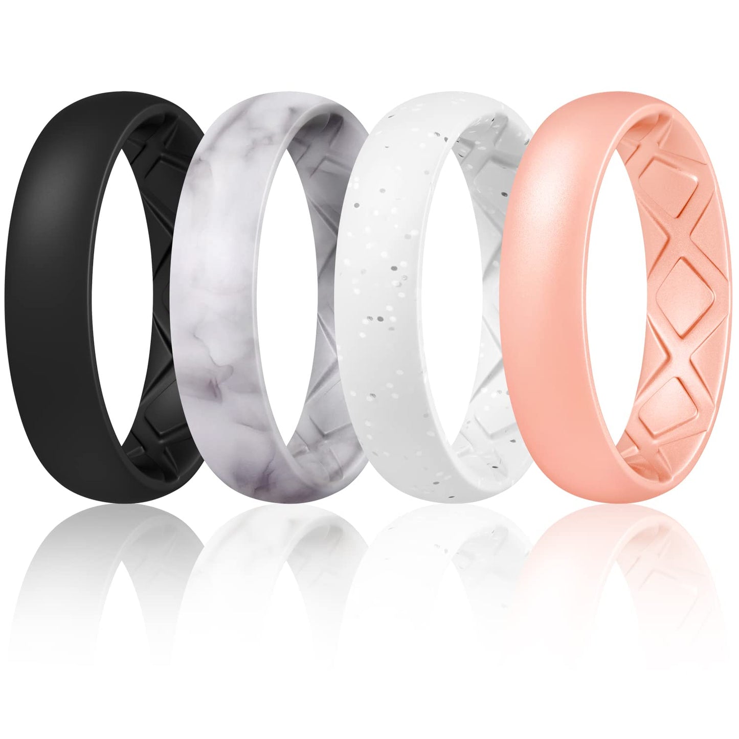 Egnaro Women's Engagement Rings, Silicone Inner Arc Ergonomic Breathable Design with half sizes, Rubber Wedding Band Rings，5.5mm Wide-2mm Thick