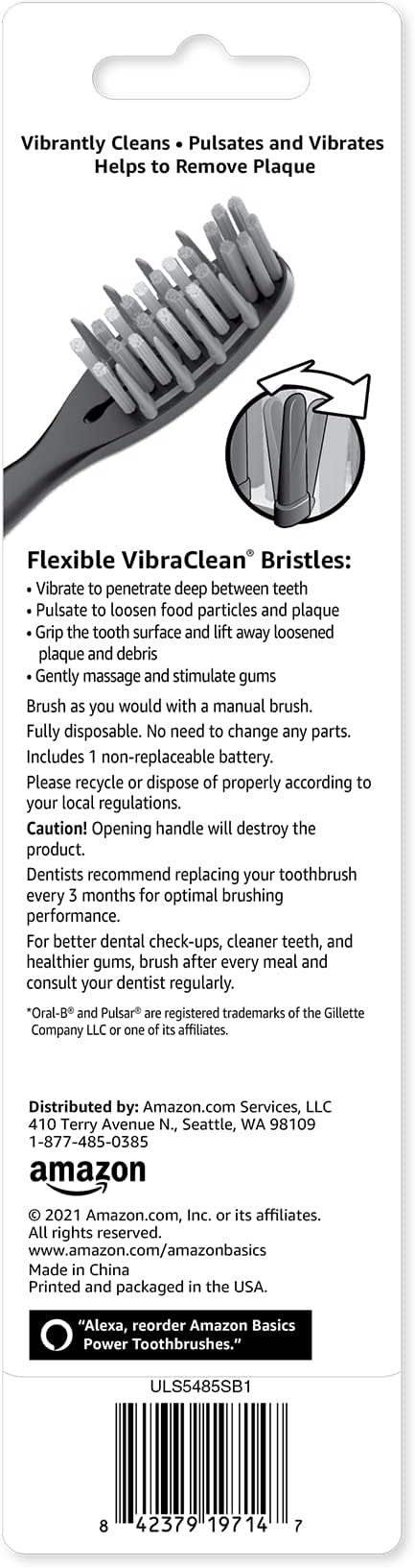 Amazon Basics Soft Toothbrushes for Adults - Pulsating Deep Cleaning with Soft Bristles, 2 Count, Assorted Colors