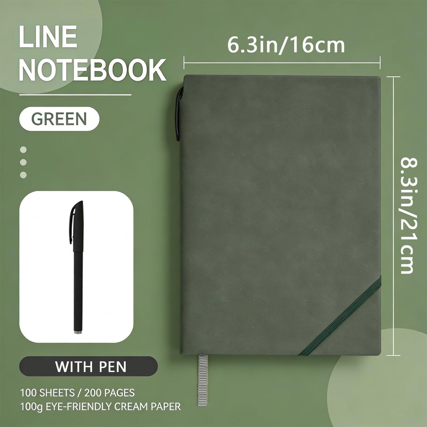 CRZTRY A5 Lined Notebook with Hidden Pen, Soft Cover & Organization Kit Including Color Dot Stickers, Sticky Index Tabs and Note Papers, Lined Pages Green