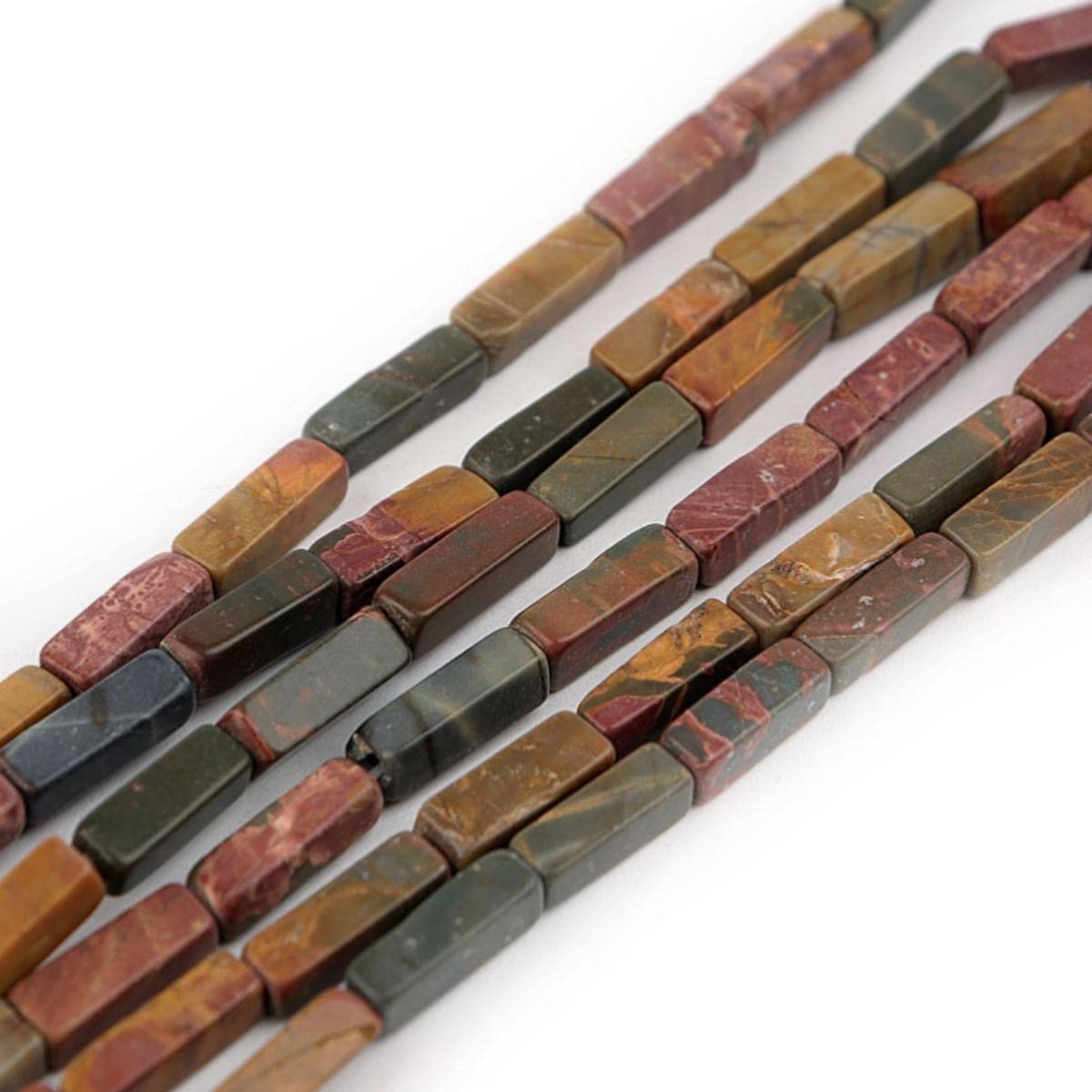 4x13mm Natural Stone Picasso Rectangular Column Tube Cylinder Spacer Loose Beads Gemstone for DIY Bracelets Necklace Jewelry Making Strand 15 Inch (28-30pcs)