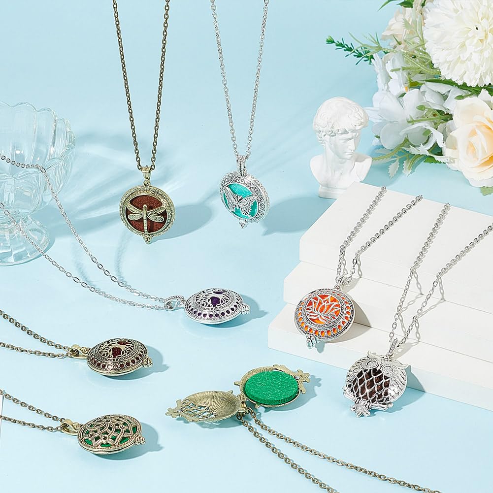 arricraft 8 Pcs Essential Oil Diffuser Pendants, Alloy Aromatherapy Charms Necklace Bulk Blend Perfume Diffuser Necklace Set for Women Jewelry Accessories