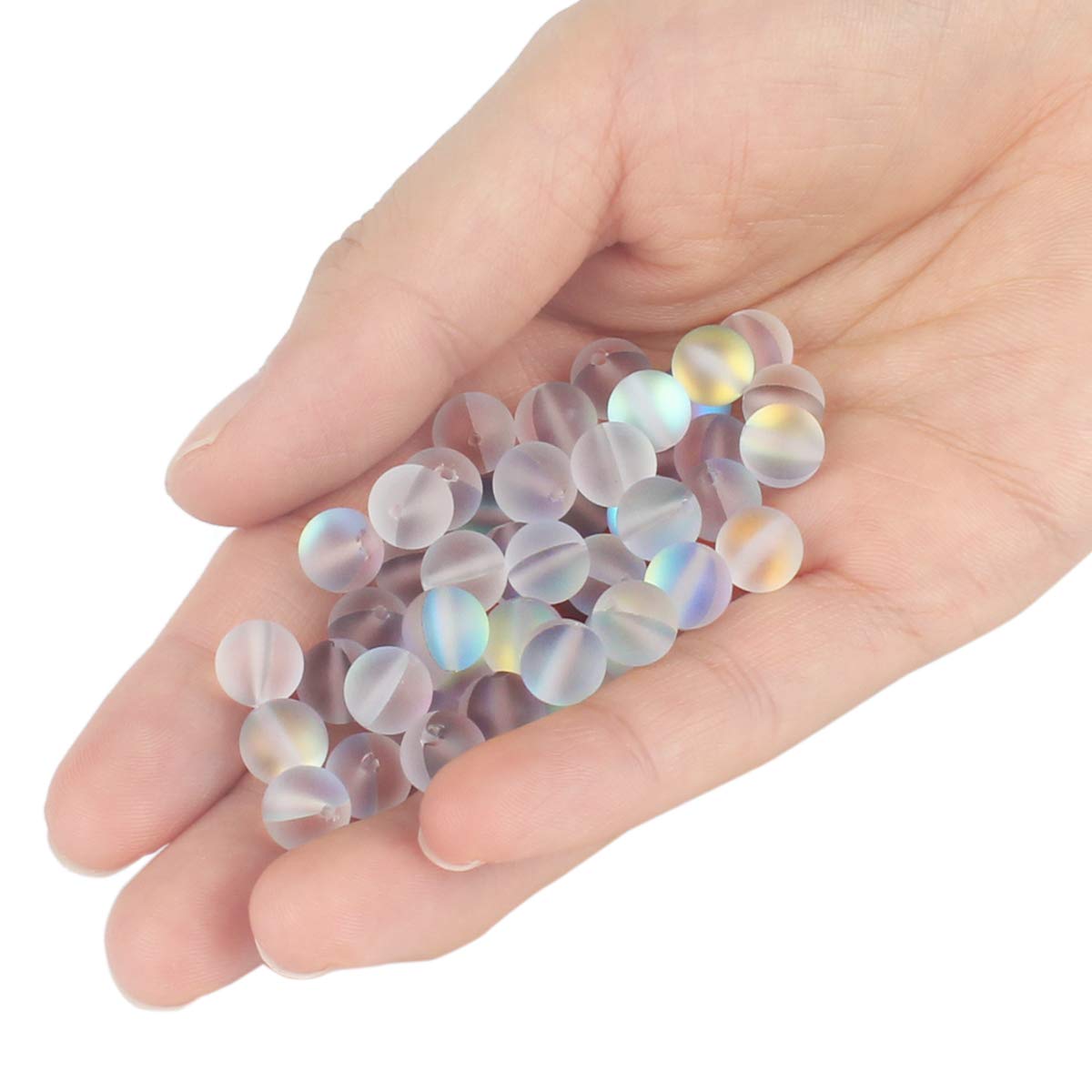 70PCS Natural 8MM Healing Gemstone, Synthetic Frosted Mermaid Energy Stone Round Loose Beads, Semi-Precious Crystal Beads with Free Elastic String for Jewelry Making DIY