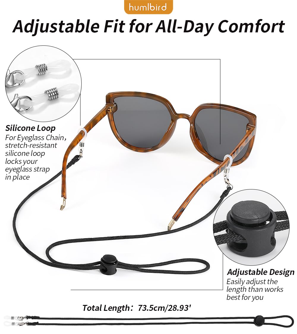humlbird Glasses Strap Eyeglass Holder Strap for Eyewear Eye Glass Chain for Men Black