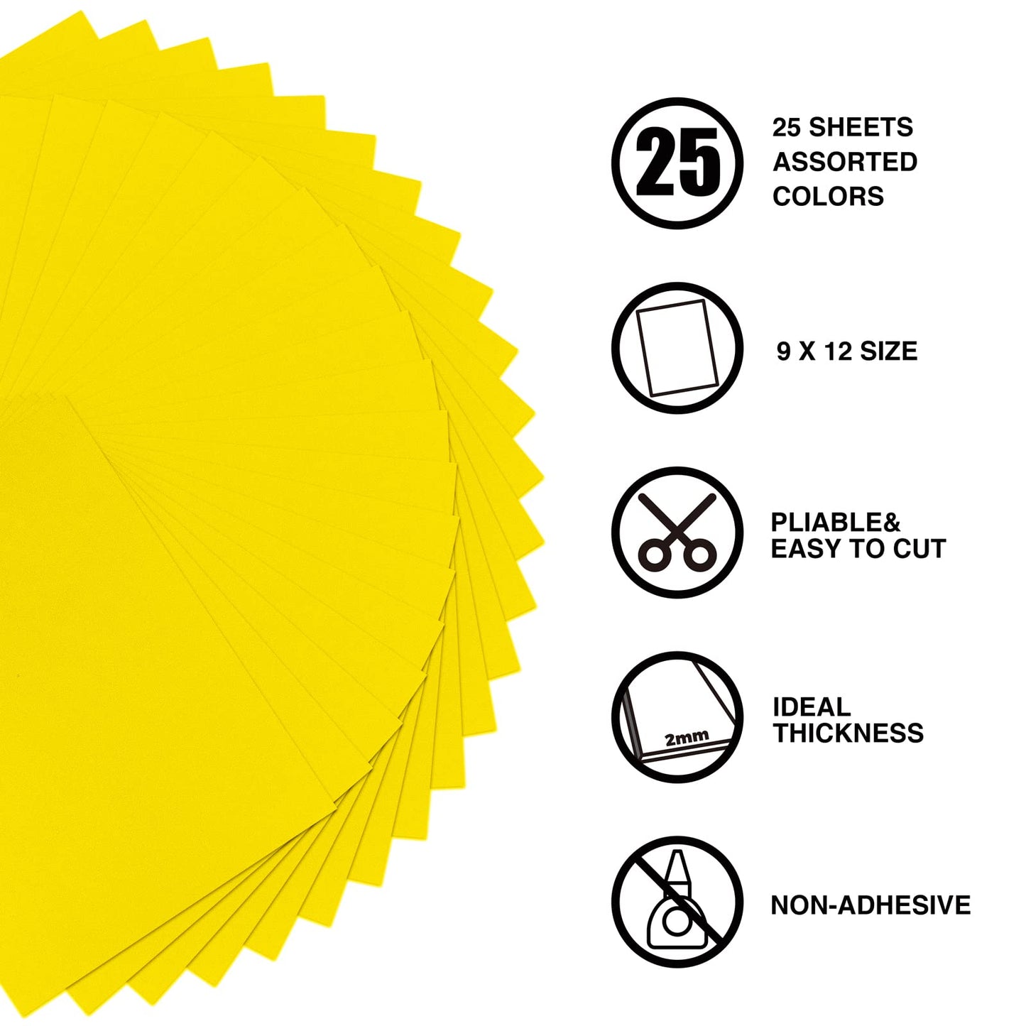 Yellow Foam Sheets Crafts, 9 x 12 Inch 2mm Thick 25 Pack Premium Yellow Foam Papers Set, for Crafting,DIY Project,Classroom, Scrapbooking, 3D Card Making