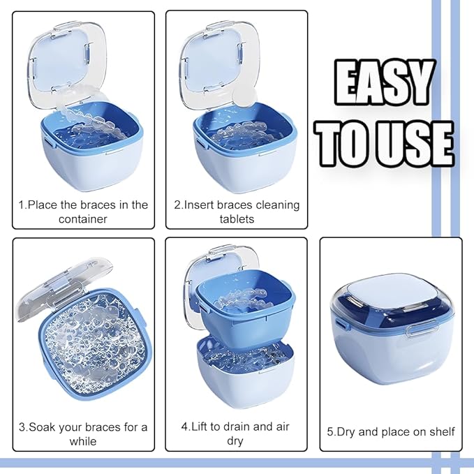 Denture Case, Retainer Cleaning Box, Large Capacity Denture Container Cup for Any Full and Partial Denture, Clear Dentures, Retainers, Night Guards (with Brush and Mirror)