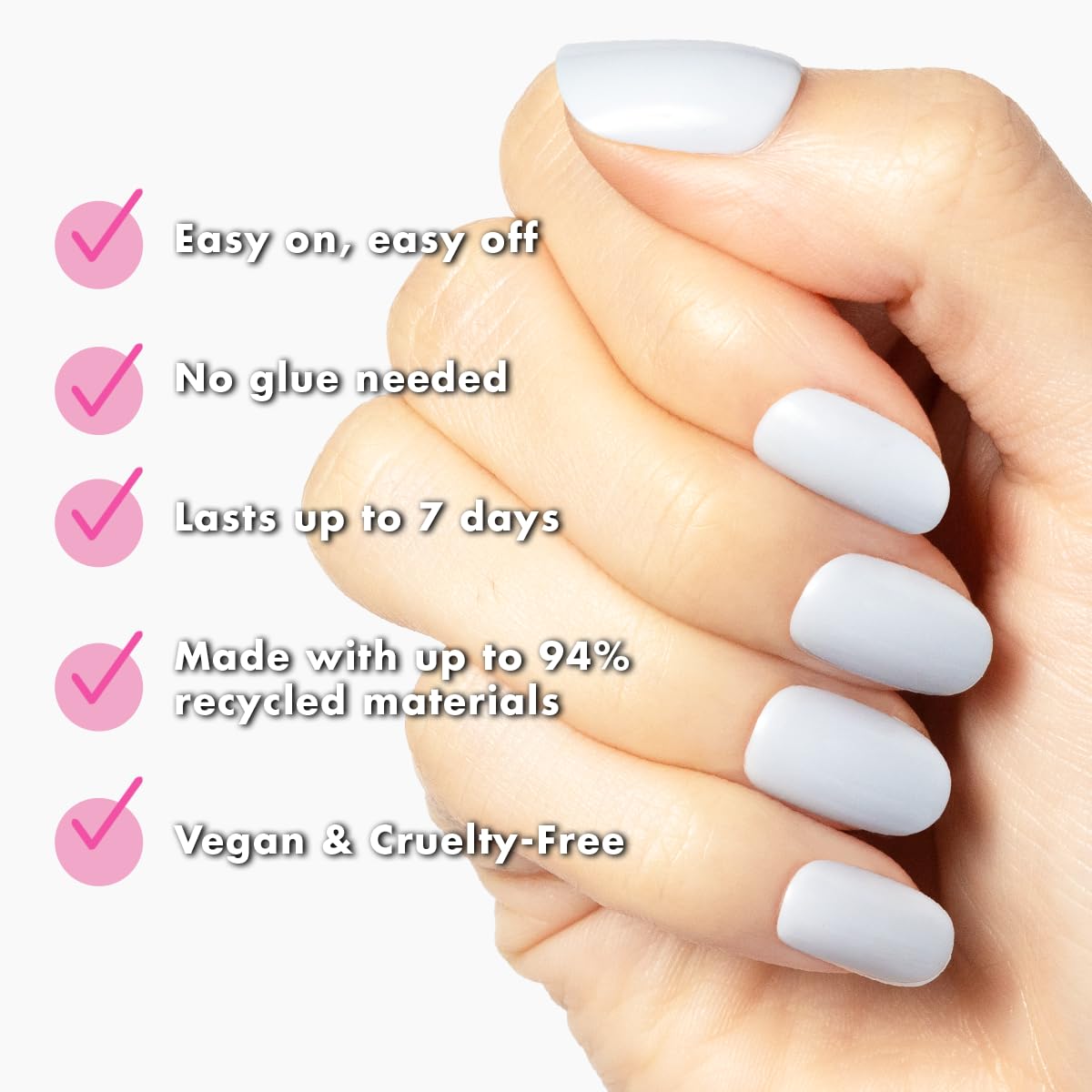 Olive & June Classic Super Stick Mani Press On Nails | No Glue Needed | 32 Tab Nails 16 Sizes | Non-Toxic Tabs Non-Damaging 7-Day Wear | Spring Flowers & Patterns | Short, Round | Rink Pastel Blue