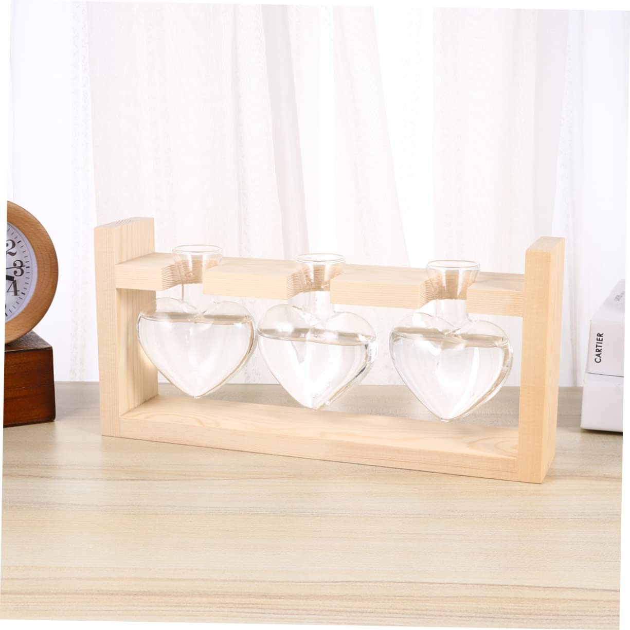 ORFOFE Heart Shaped Glass Vase with Wooden Stand Hydroponic Planter Accessory