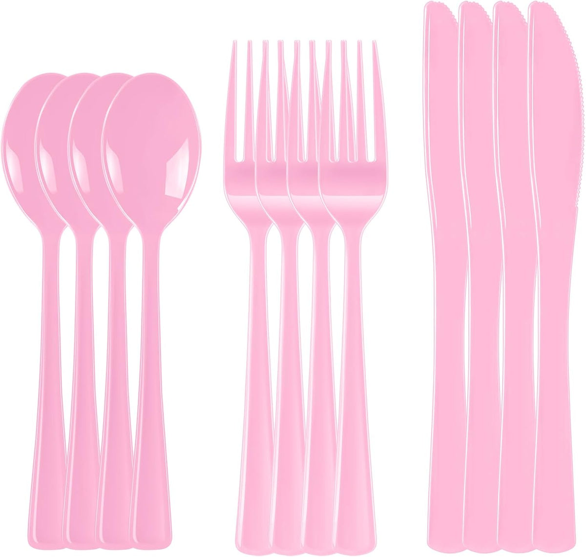 300 Pack Pink Disposable Plastic Silverware Heavy Duty, Plastic Cutlery Set,Forks and Spoons Knives Set for Birthday Party Prom Night, Weddings