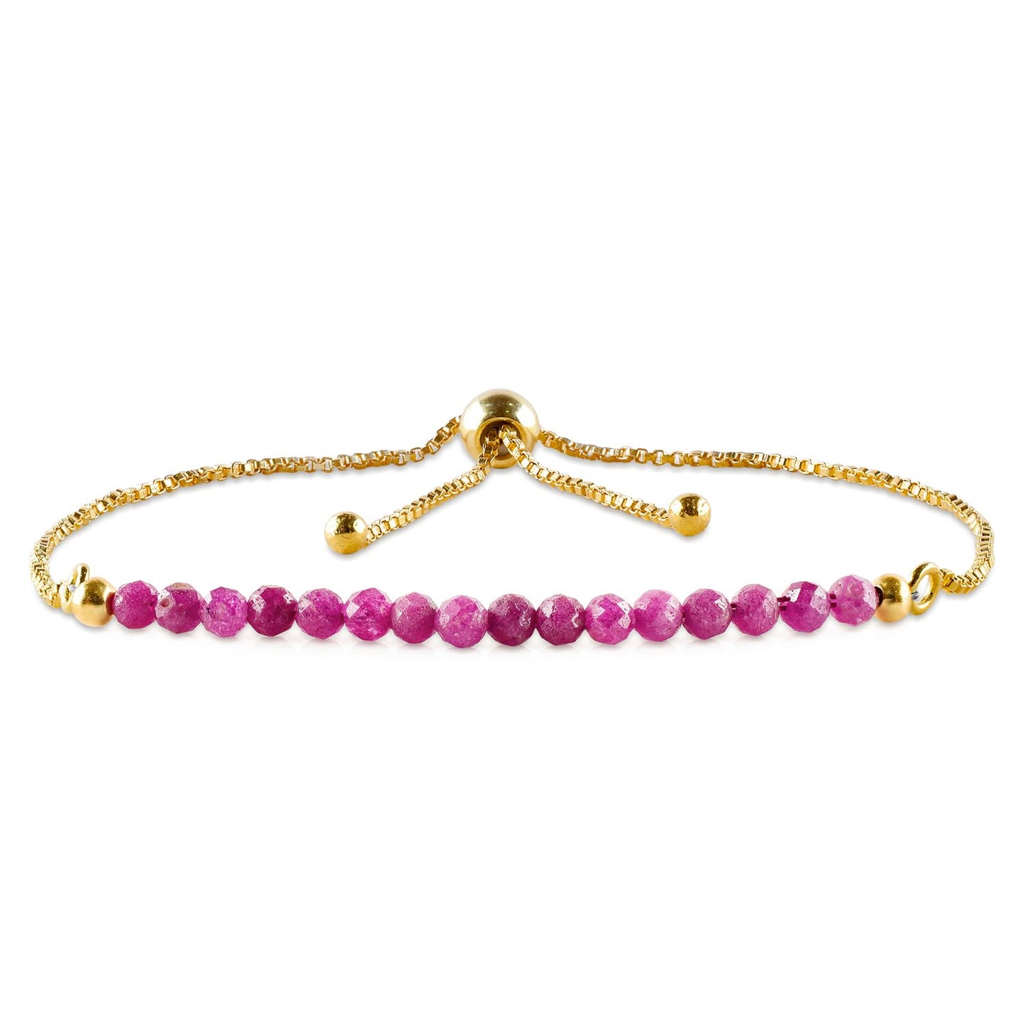 InfinityGemsArt Ruby Bracelets For Women, July Birthstone, Pink Beads Beaded Stone Bolo Slider Crystals Gemstones, 14K Gold Plated Adjustable Chain, Mother's Day Jewelry For Her