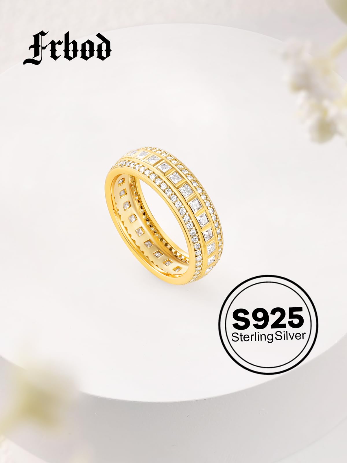 Frbod Women's Moissanite Ring Princess Cut Diamond Wedding Band Chunky Gold Plated Rings Gifts for Men Size 10