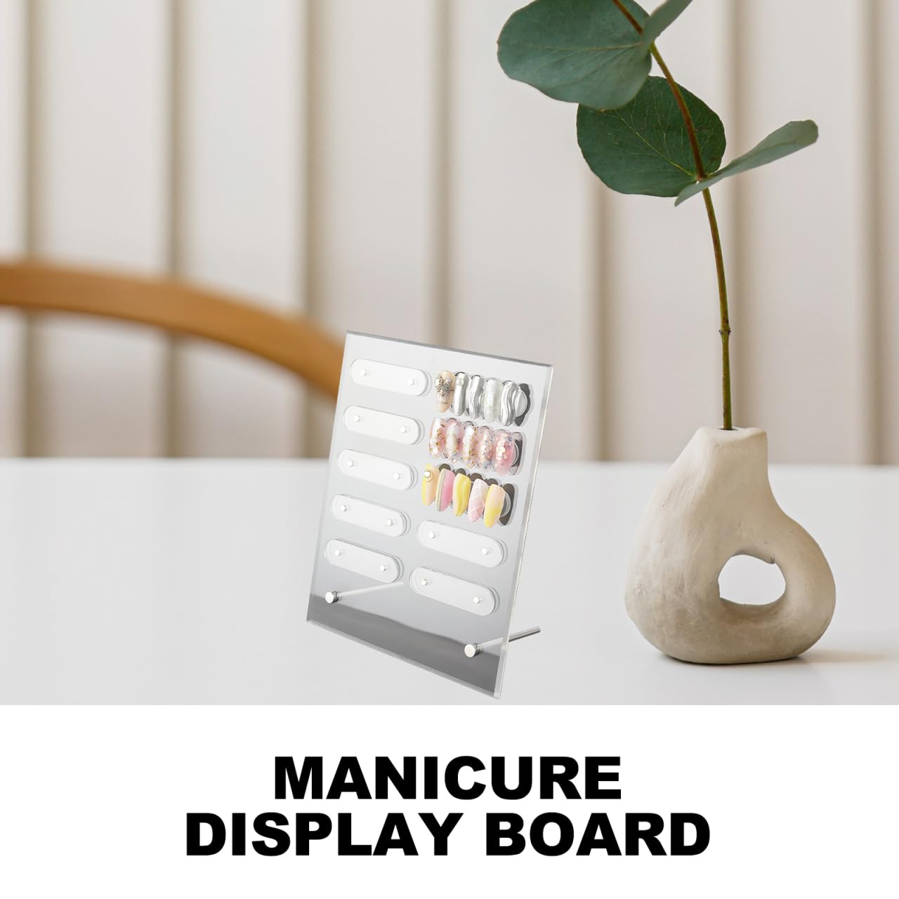 Hemoton Magnetic Nail Display Board Acrylic Manicure Tips Holder with Stand for Salon and Personal Nail Art Show