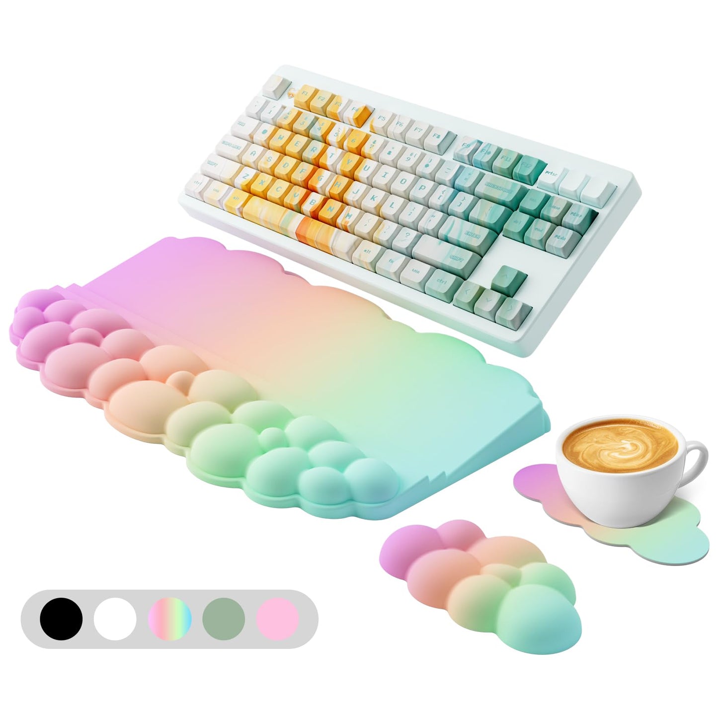 Ergonomic Wrist Rest for Keyboard, Soft Memory Foam Cloud Keyboard Stand Pad with Wrist Rest Set with Non-Slip Silicone Base, Easy Typing, Pain Relief, Comfort for Computer Laptop Mac - Rainbow