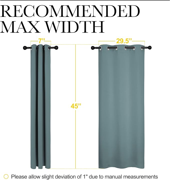 NICETOWN Modern Blackout Curtains Noise Reducing, Thermal Insulated and Privacy Room Darkening Drape Panels for Boy's Guest Room Door Small Short Window (Greyish Blue, 2 Panels, W34 x L45 -Inch)