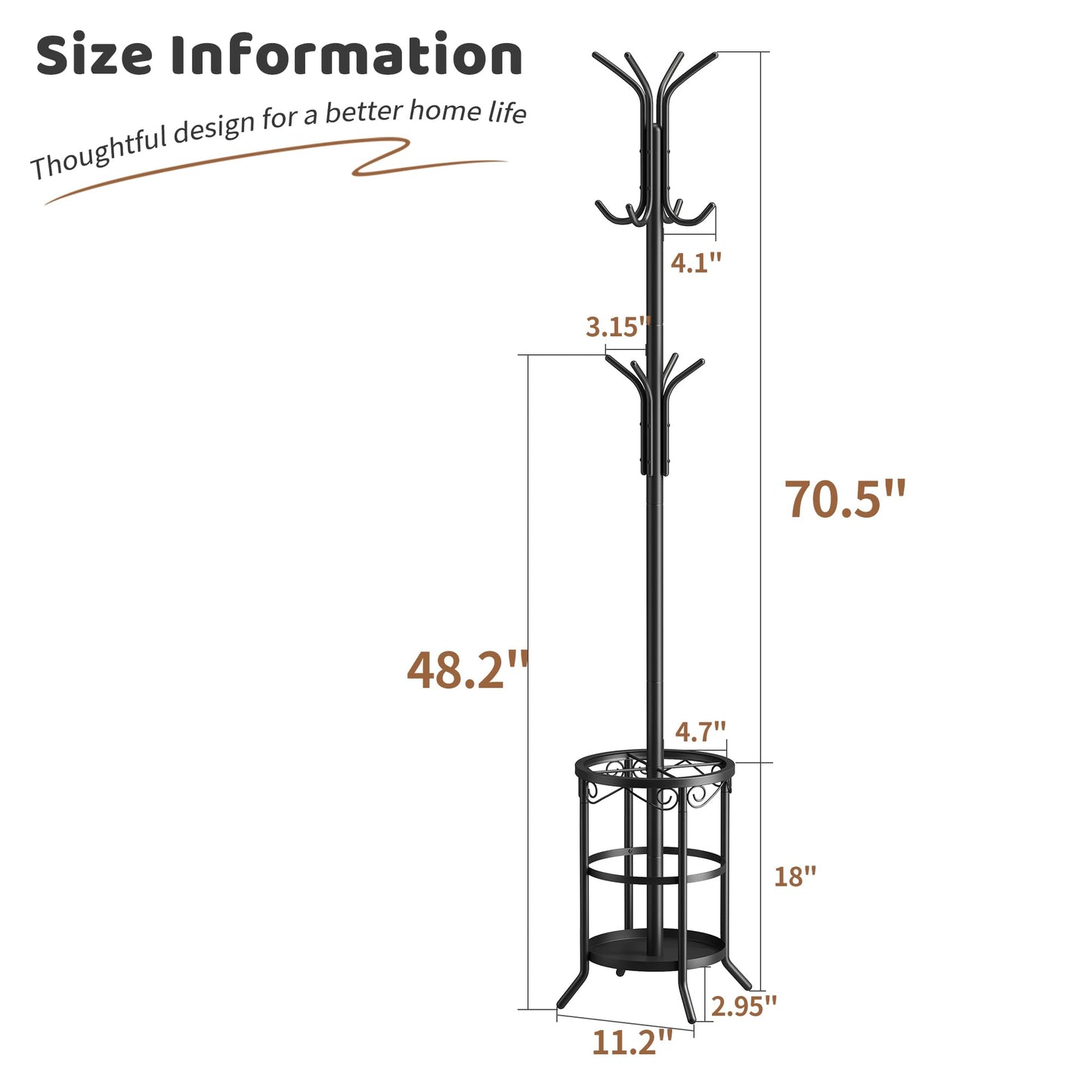 FILWH Coat Rack Freestanding with Umbrella Stand Coat Rack Stand with 12 Hooks Metal Coat Tree Coat and Hat Hanger Jacket Entryway(Black)