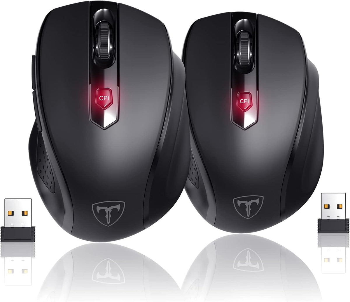 Wireless Mouse, D-09 Computer Mouse USB Cordless Mice for Laptop, Ergo Grips, Lightspeed 5-Level 2400 DPI, 16 Months Battery, Portable for PC Mac Chromebook (2Pack)