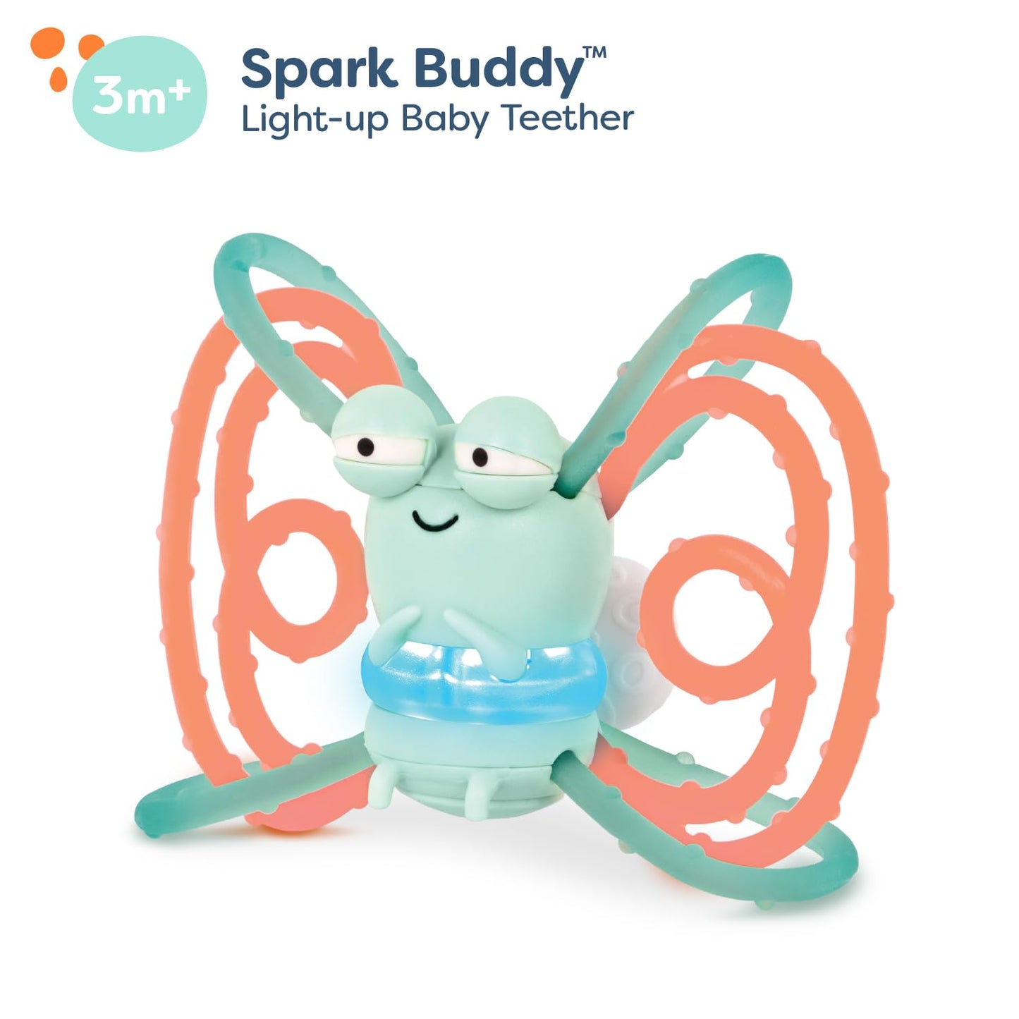 B. toys – Sensory Teether – Glowing Firefly Toy – Light – up Baby Toys – Interactive Teething Toy for Babies – 3+ Years Months – Spark Buddy