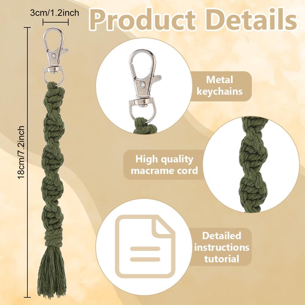 BEUNITONE 16 Sets Boho Spiral Keychain Making Kit Macrame Cord Keychains Craft Kits for Adults with Tassel, DIY Macrame Keychain Charms with Instructions Supplies for Handbags, Backpacks