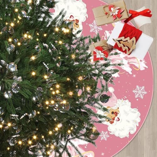 Christmas Tree Cover, Blush Holiday Skirts, Santa Claus Tree Mat, Pink St. Nick Decor, for Family Room, Bedchamber, Patio, Inside, Outside, Festive Christmas Ornaments