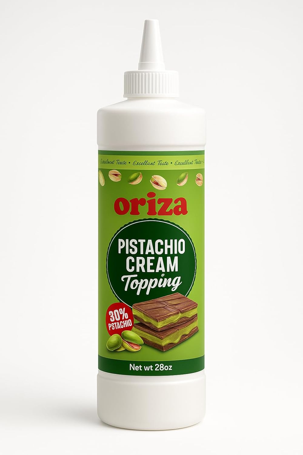 Oriza Pistachio Cream Topping, 28oz Bottle (Pack of 24) – Bulk Pistachio Spread with 30% Pistachios, Palm Oil Free, Non-GMO – Ideal for Cafes, Bakeries & Restaurants