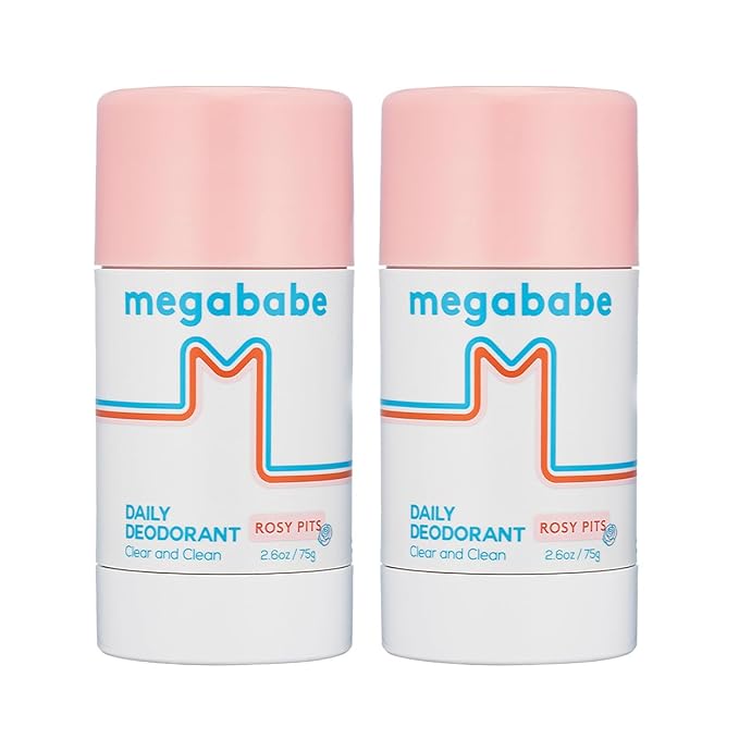 Megababe Daily Deodorant - Rosy Pits | 72 hour Odor Protection | Aluminum-Free, Clear & Clean | 2.6 oz - 2 Pack
