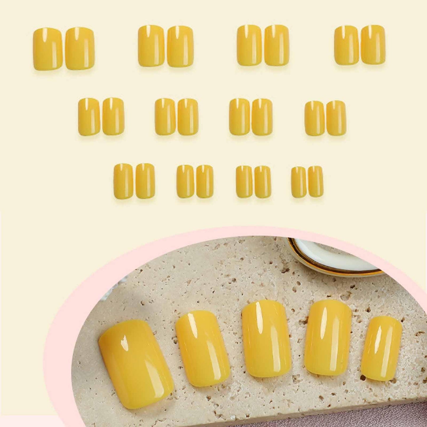 IMSOHOT Yellow Press on Nails Short Square Fake Nails Acrylic Glossy Squoval False Nails Full Cover Solid Color Glue on Nails for Women Girls