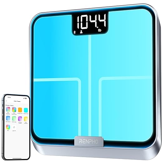 RENPHO Smart Body Fat Scale with Light, Fitness Equipment with RGB Lighting, Rechargeable Scale with BMI, Body Fat, Muscle Mass, Color Changing with Weight Variation, Elis Chroma