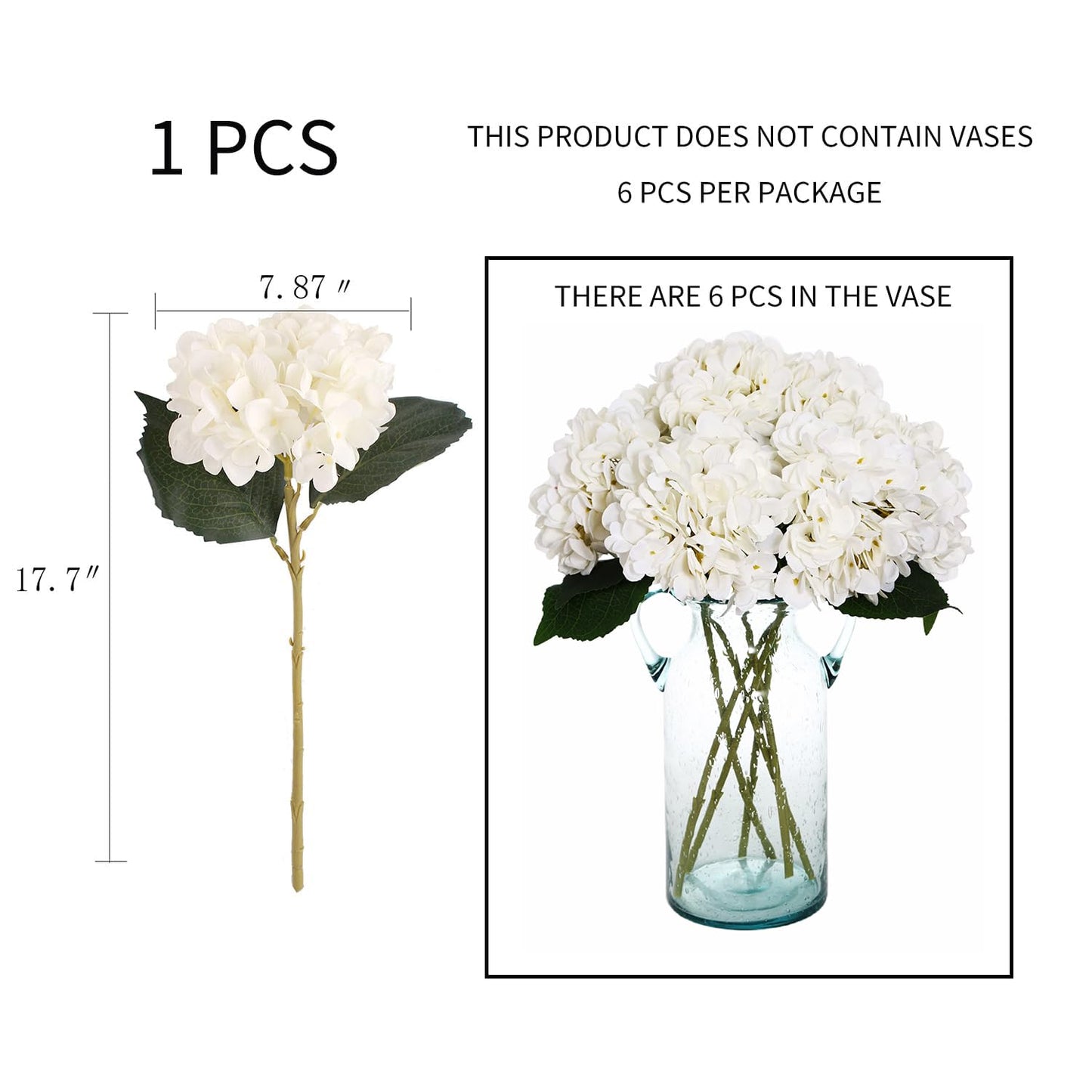 Kimura's Cabin 6pcs White Hydrangea Artificial Flowers Silk Fake Hydrangeas Faux Hydrangea Flowers with Stems for Wedding Bouquets Arrangement Home Table Centerpieces Baby Shower Party Decoration