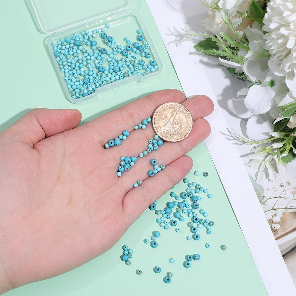 PH PandaHall 337PCS Synthetic Turquoise Beads 2/3/4mm Round Stone Beads Cracked Turquoise Bead Blue Texture Natural Gemstone Bead for Jewelry Making Bracelet Necklace Earrings DIY Craft Finding