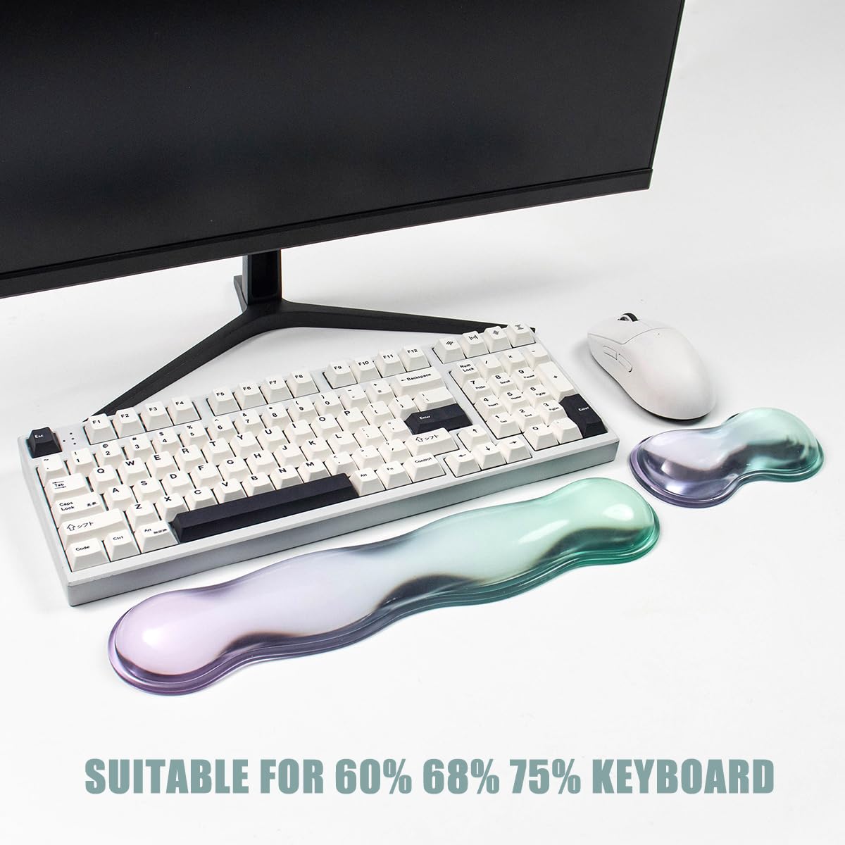 Gel Keyboard and Mouse Wrist Rest Set – Clear Wrist Rest for Computer Keyboard 60%/68%/75%, Comfort & Support for Typing and Gaming(Purple Green)