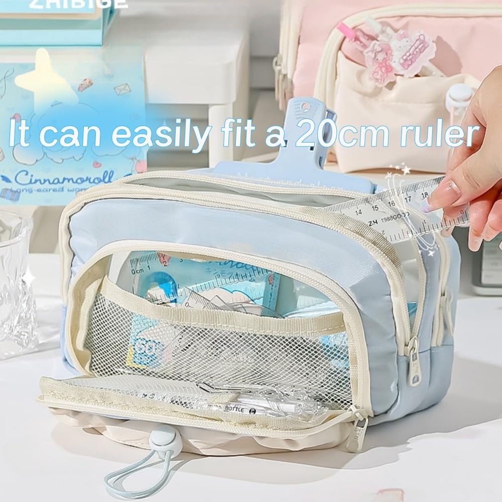 Vobomo Pencil Case Big Capacity Pen Holder Large Opening Pencil Pouch Box Cute Aesthetic Drawstring Pen Case (Blueberry Blue)