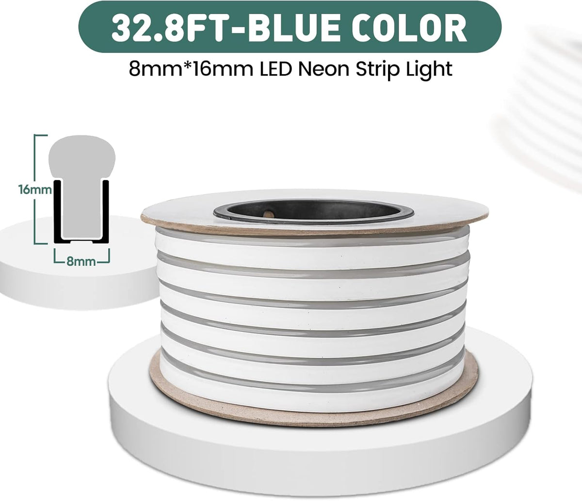 GZBtech Flexible LED Neon Rope Lights 33FT,AC 110-120V Waterproof Strip Light, 120 LEDs/M Cuttable Connectable Neon Lighting for Indoor Outdoor Home Decor/Commercial Building Use-Blue 10M
