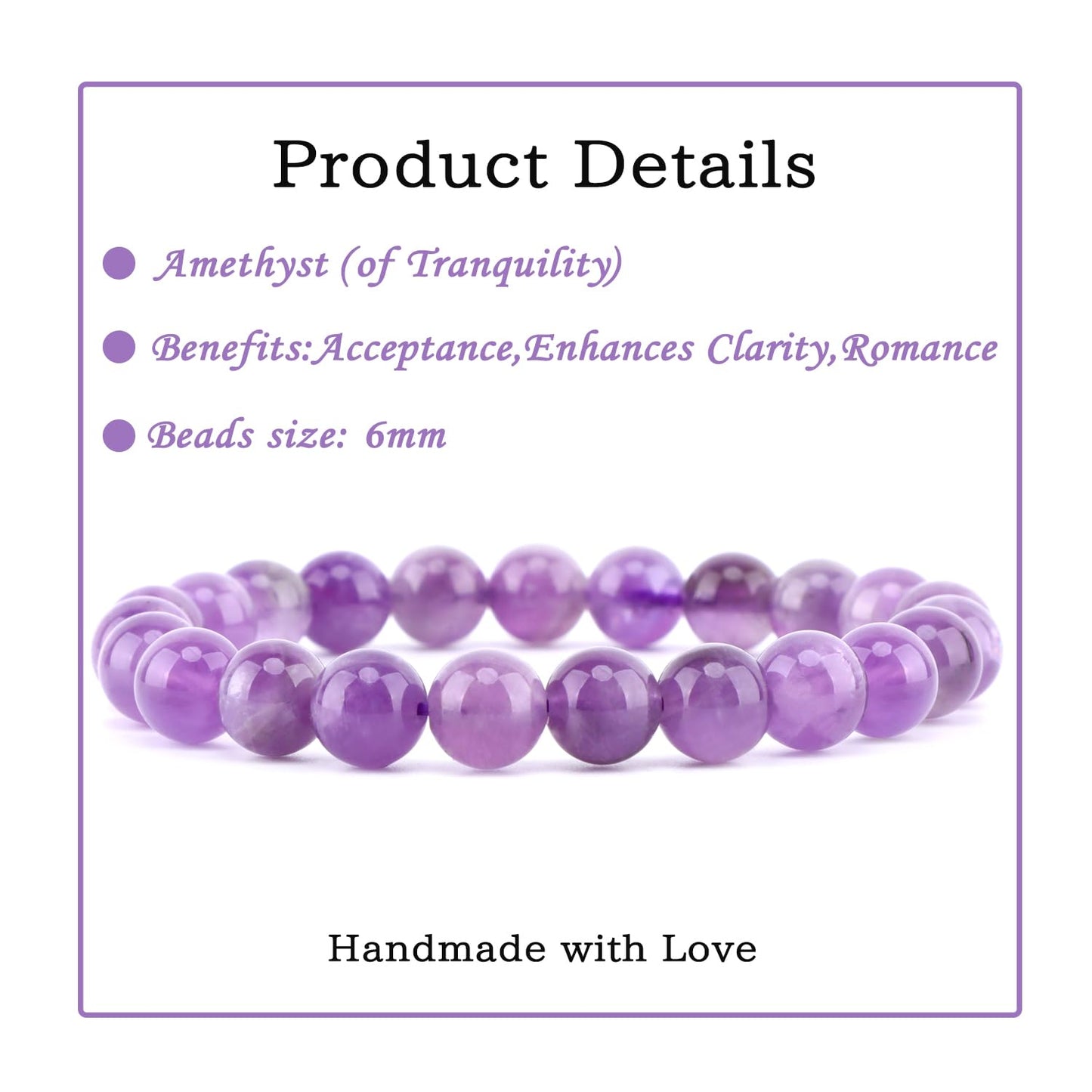 Bymitel 8mm Amethyst - Handmade Reiki Gemstone Stretch Bracelet, Natural Beauty & Spiritual Essence, Crystal Healing for Unisex Adults