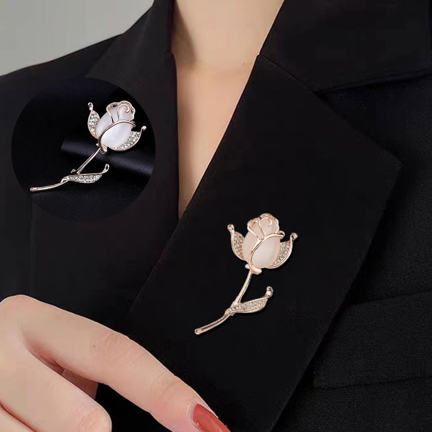 Rose Flower Crystal Brooches Pins Fashion Beautiful Created Rhinestone Pearl Floral Brooch Good Idea for Party Dance Wedding Banquet for Elegant Women Girl (Gold Rose Flower)