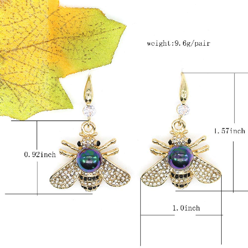 Honey Bee Drop Earrings Crystal Insect Themed Dangle Earring Animal Fashion Shell Pearl Hook Earring Gold Tone for Women Jewelry (Multicolored black pearl earring)