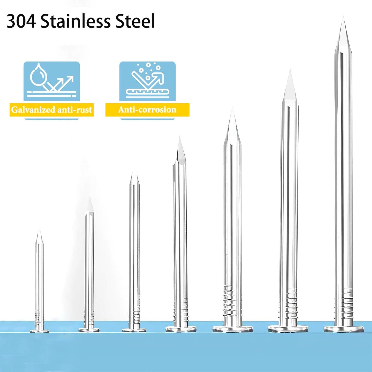 SIGO 430pcs Stainless Steel 304 Nails Kit, 6 Sizes (5/8", 3/4", 1", 1-1/4", 1-1/2", 2") for Picture Hanging, Wall & Woodworking Projects