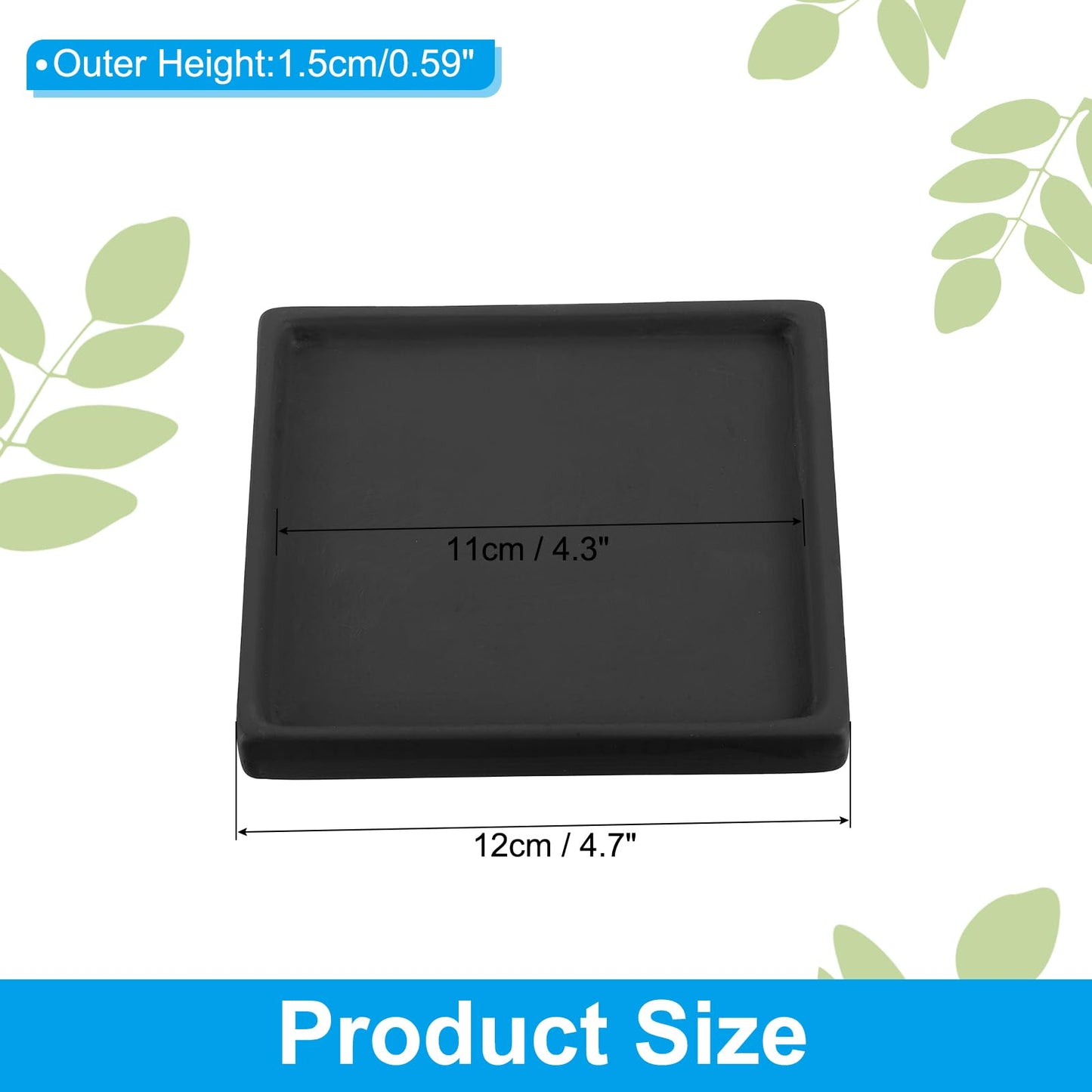 PATIKIL 5 Inch Plant Pot Saucers, 4 Pack Ceramic Square Plant Saucer Tray Flower Planter Drip Tray for Indoors Outdoors Patio Balcony, Black
