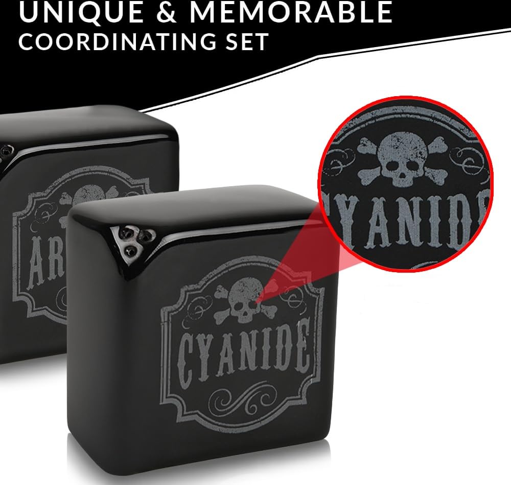Funny Salt and Pepper Shakers - Arsenic and Cyanide Halloween Decor, Spooky Goth Decor, Gothic Home Decor, Witch Kitchen Accessories, Oddities and Curiosities - Gothic Decor (Black)
