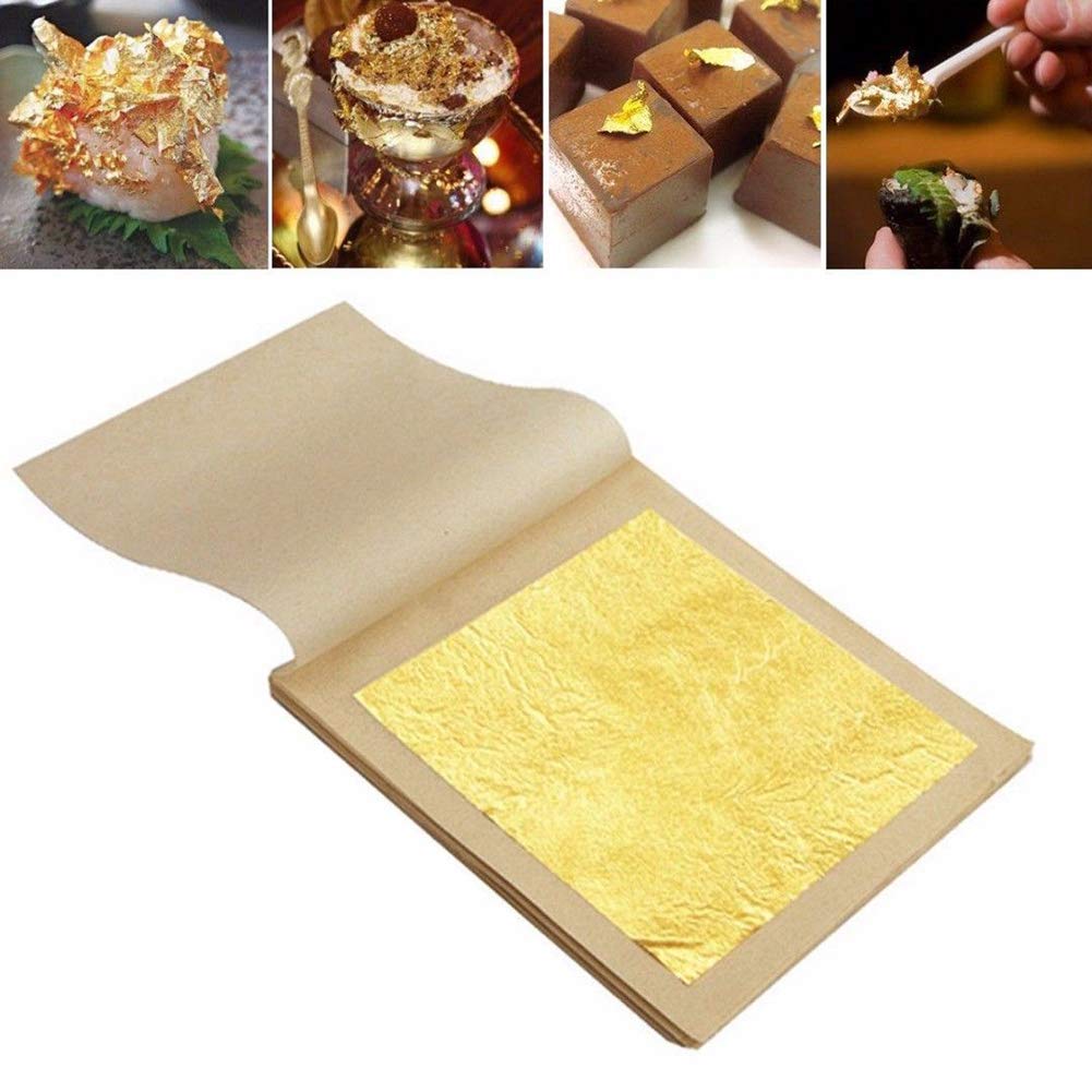 LTKJ 24K Edible Gold-Leaf Sheets 20 Sheets 4.33 x 4.33 cm Pure Gold-Foil Leaf for Food Decoration,Facial Spa Gilding Crafting 1.7"