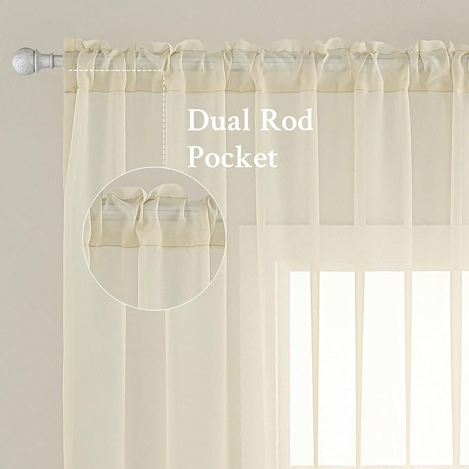 MIULEE 2 Panels Solid Color Light Cream Sheer Window Curtains Elegant Window Voile Panels/Drapes/Treatment for Bedroom Living Room (54X108 Inches Light Cream)