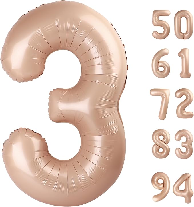 Light Brown 3 Balloon, Tan Number Balloons 40 Inch, Beige 3rd Birthday Decorations for Kids Girls Boys, Men Women Sandy Brown Party Supplies for Party Decorations, Khaki Number 3 Balloon