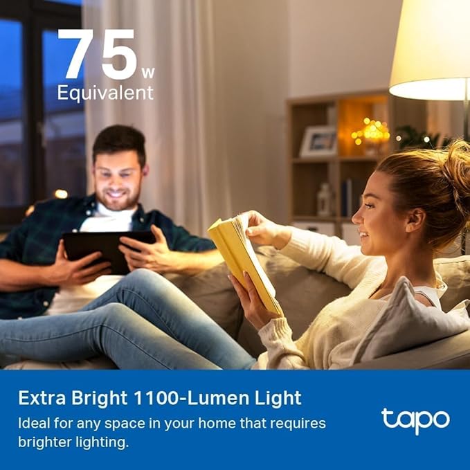TP-Link Tapo Smart Light Bulbs, 1100 Lumens High Brightness (75W Equivalent), Matter-Certified, 16M Colors WiFi Light Bulb, Dimmable, Works w/Siri, Alexa & Google Home, A19 E26, Tapo L535E(2-Pack)