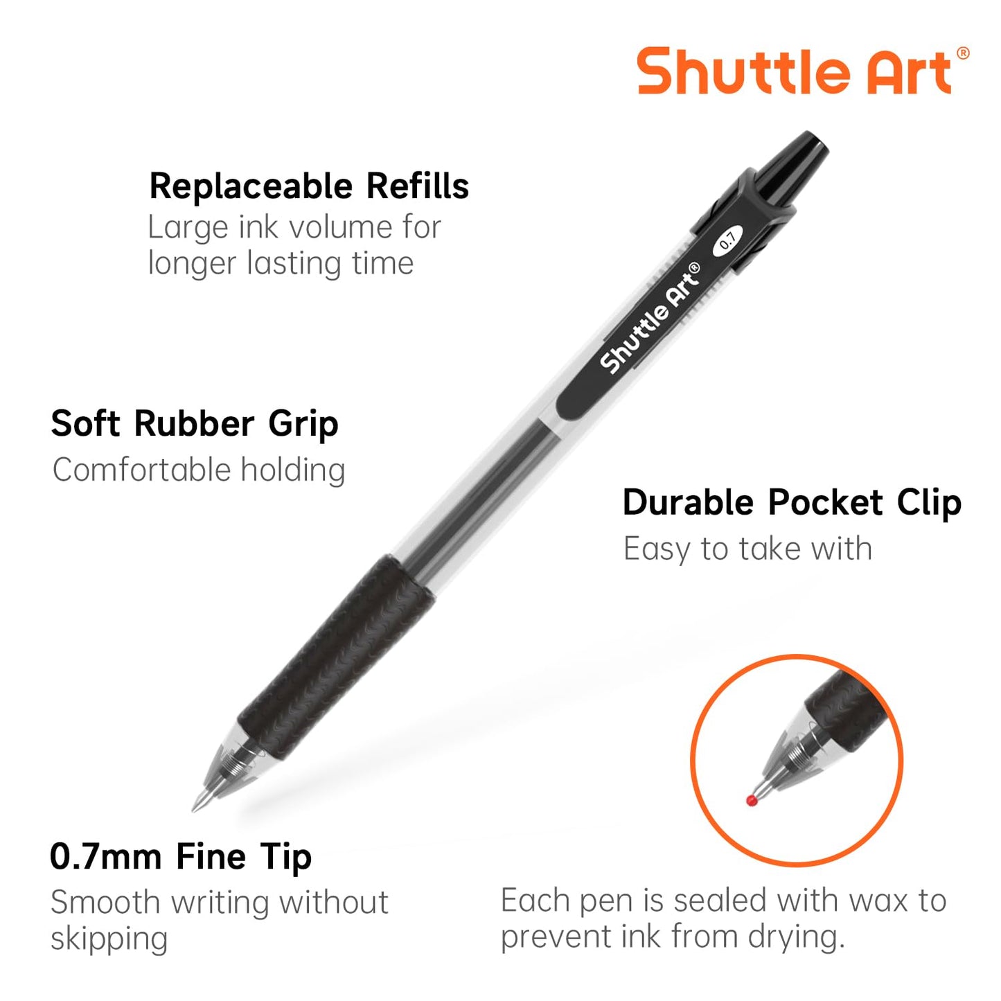Shuttle Art Black Gel Pens, 100 Pack Retractable Medium Point Rollerball Gel Ink Pens Smooth Writing with Comfortable Grip for Office School Home Work