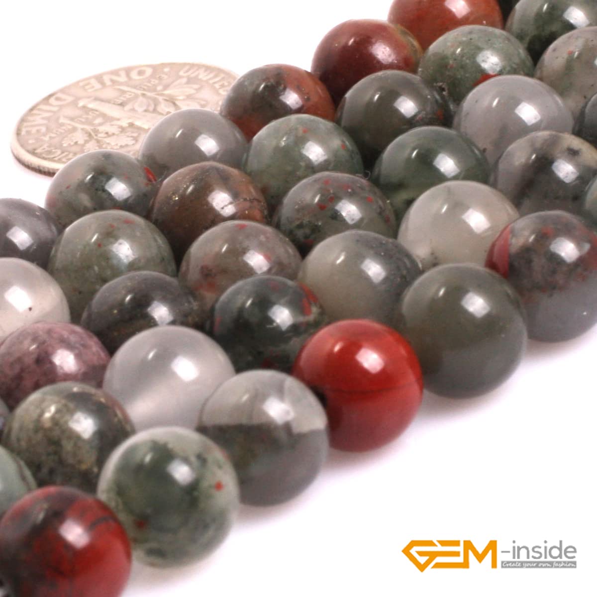 GEM-Inside Natural 8mm Africa Bloodstone Gemstone Loose Beads Round Crystal Energy Stone Power Beads for Jewelry Making 15"