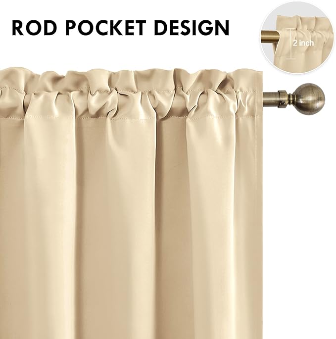 DWCN Beige Blackout Curtains for Bedroom – Rod Pocket Thermal Insulated Energy Saving Drapes for Living Room and Bedroom, W 38 x L 45 Inch, 2 Panels