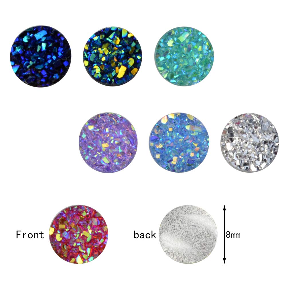 Tongcloud 500 pcs Round Flatback Resin Cabochon Faux Druzy Cabochons Round Flat Back Dome Cabochons for Jewelry Making, DIY Craft (20 Mutlicolor, 8mm)