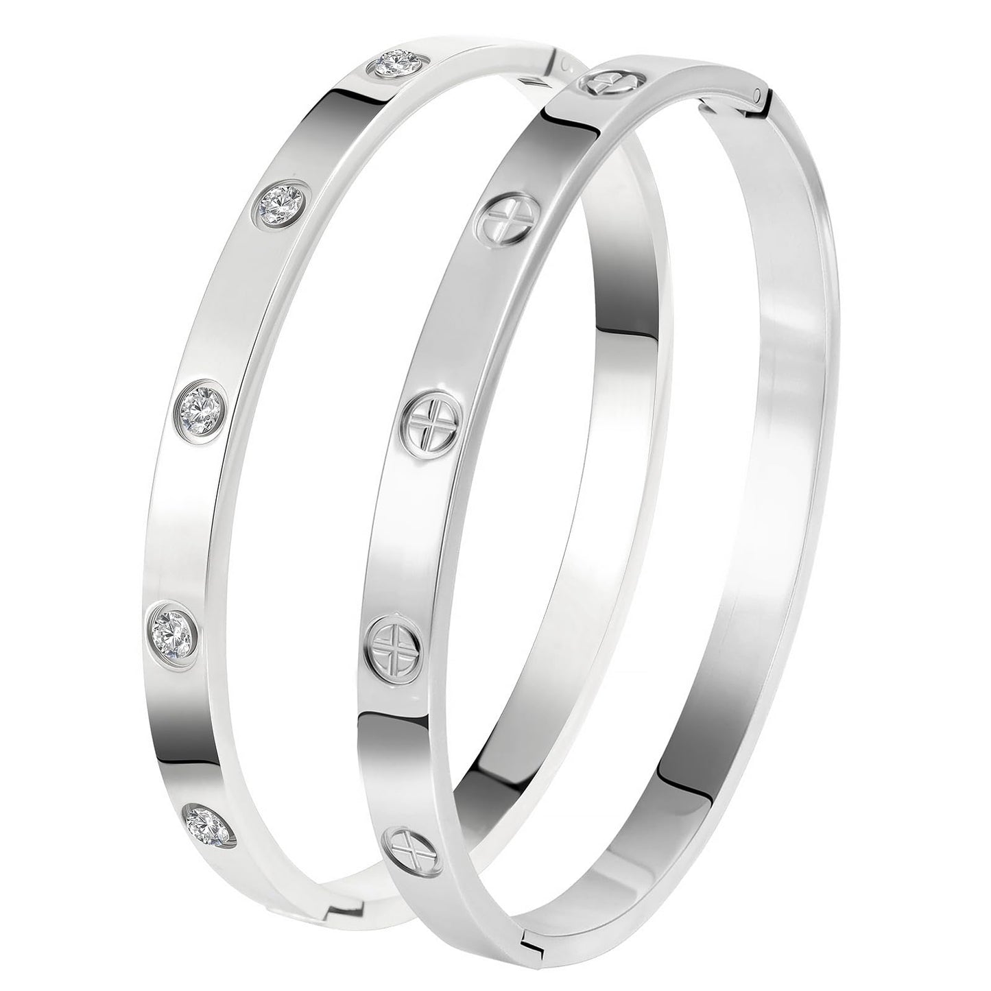Camhanno 18K Gold Plated Stainless Steel Cuff Bracelet & Love Friendship Screw Bangle Bracelet Set for Women with Gift Box (2Pcs Silver Set Style 3)
