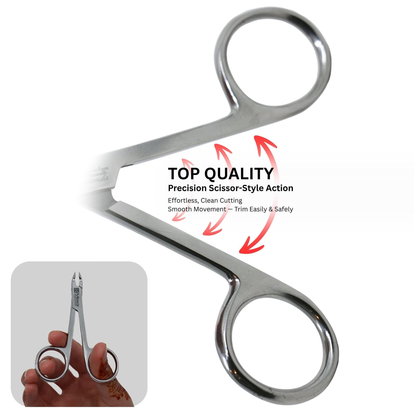Macs Professional Cuticle Nipper – Surgical Stainless Steel, Precision Half-Jaw Blades, Ergonomic 4-Inch Cuticle Remover & Trimmer for Manicure & Pedicure